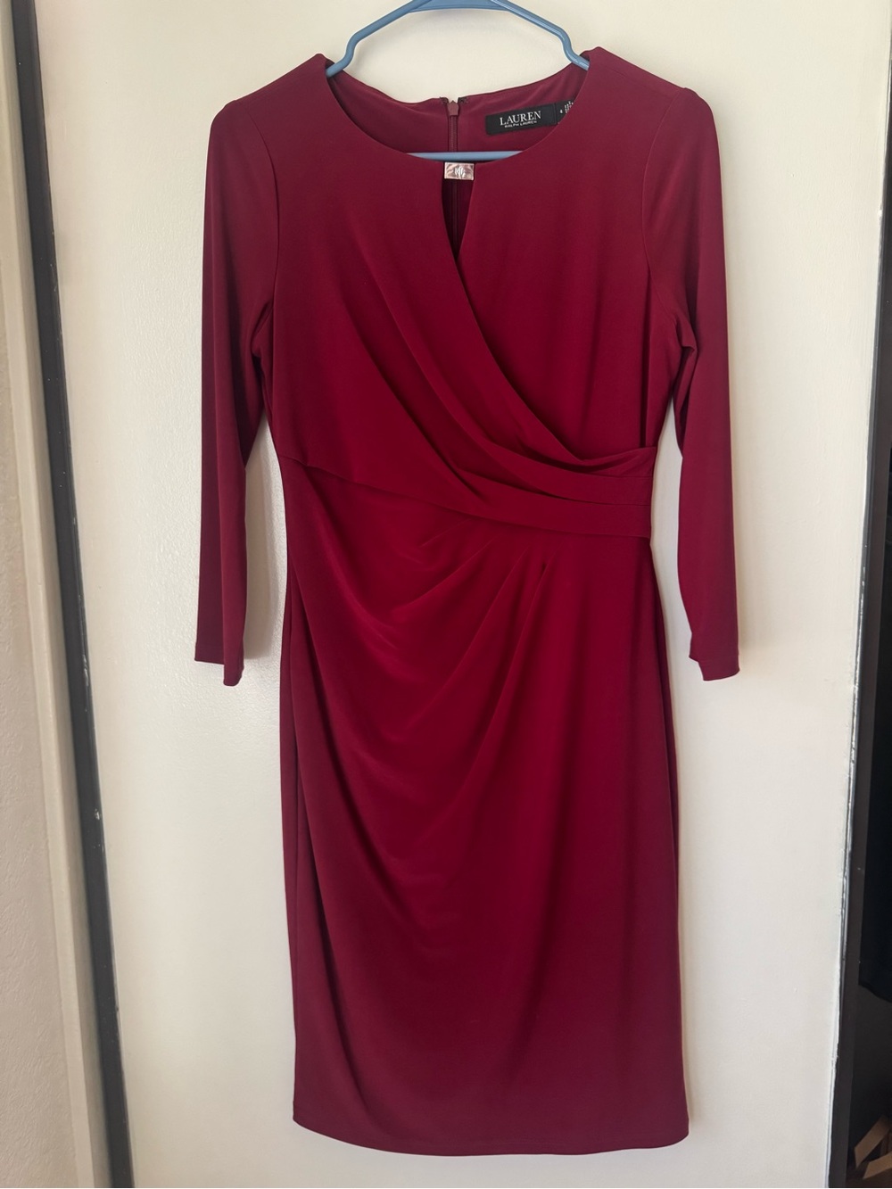 Ralph Lauren Burgundy Long-Sleeve Wrap-Style Dress